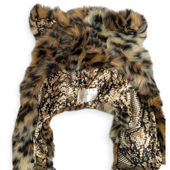 SpiritHoods Leopard Faux Fur Animal Hood Scarf Mittens Snakeskin Lining Festival - Picture 2 of 4